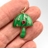 14K Gold Malachite Mushroom Charm with Diamond & Ruby Heart