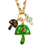 14K Gold Malachite Mushroom Charm with Diamond & Ruby Heart