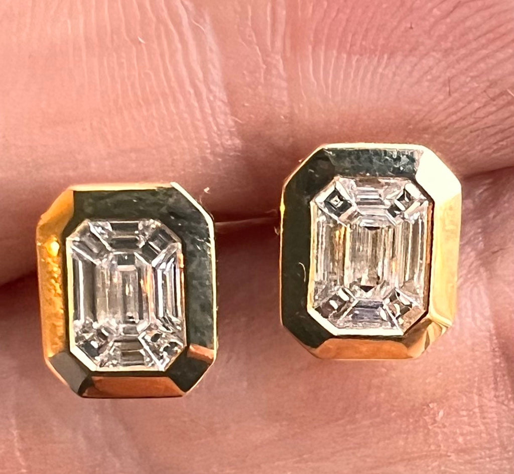 14K Gold Baguette Diamond Stud Earrings – Modern Minimalist Style