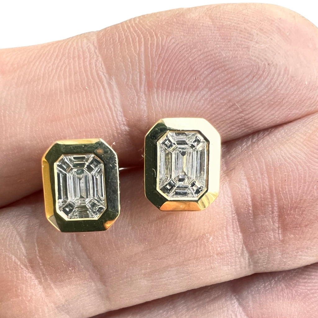 14K Gold Baguette Diamond Stud Earrings – Modern Minimalist Style