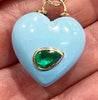 14K Gold Hand-Carved Turquoise Heart Pendant • Gemstone Heart Charm with Emerald Accent