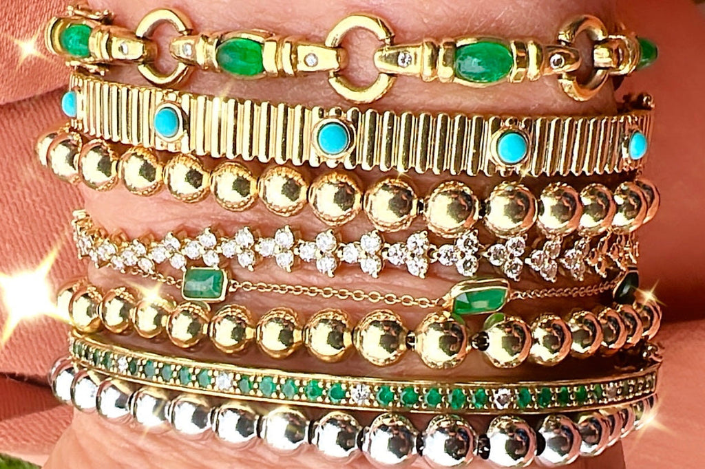 Emerald and Diamond Bangle Bracelet – 14K Gold