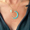 14K Gold Turquoise Diamond Crescent Moon Pendant Bold Feminine