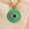 Pave Turquoise Evil Eye Pendant Paper Clip Chain