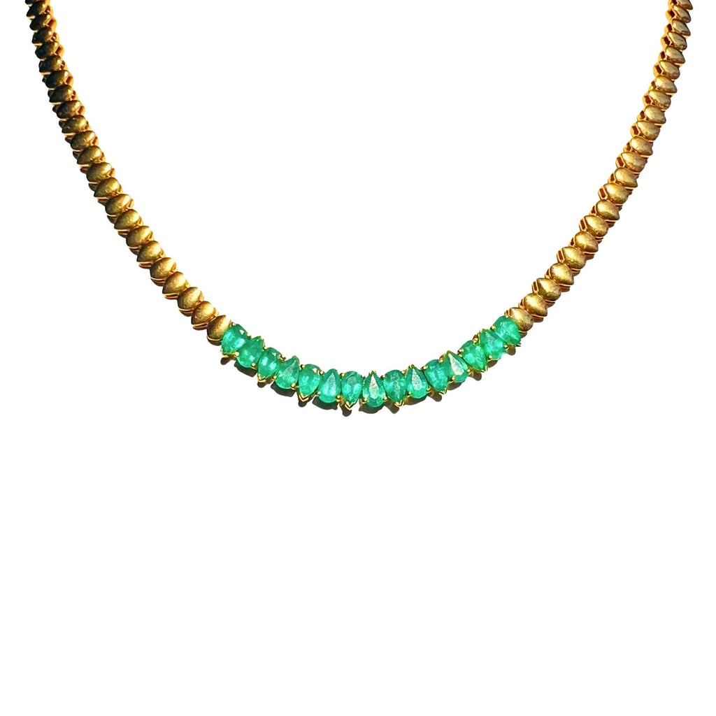 Emerald Pear Cut Tennis Necklace – 16.5” Gold Statement Chain