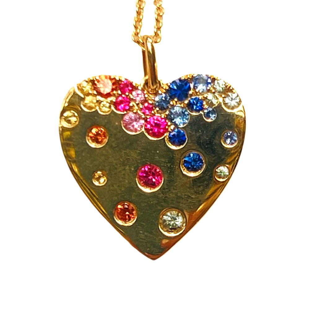 14k Multi Gemstone Heart Pendant Necklace