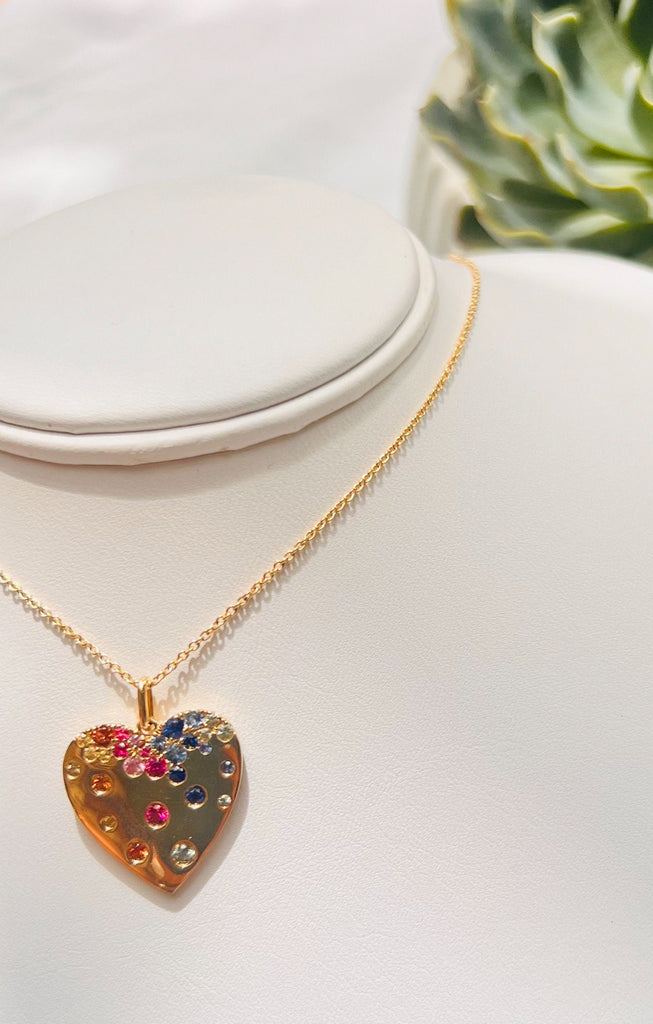 14k Multi Gemstone Heart Pendant Necklace