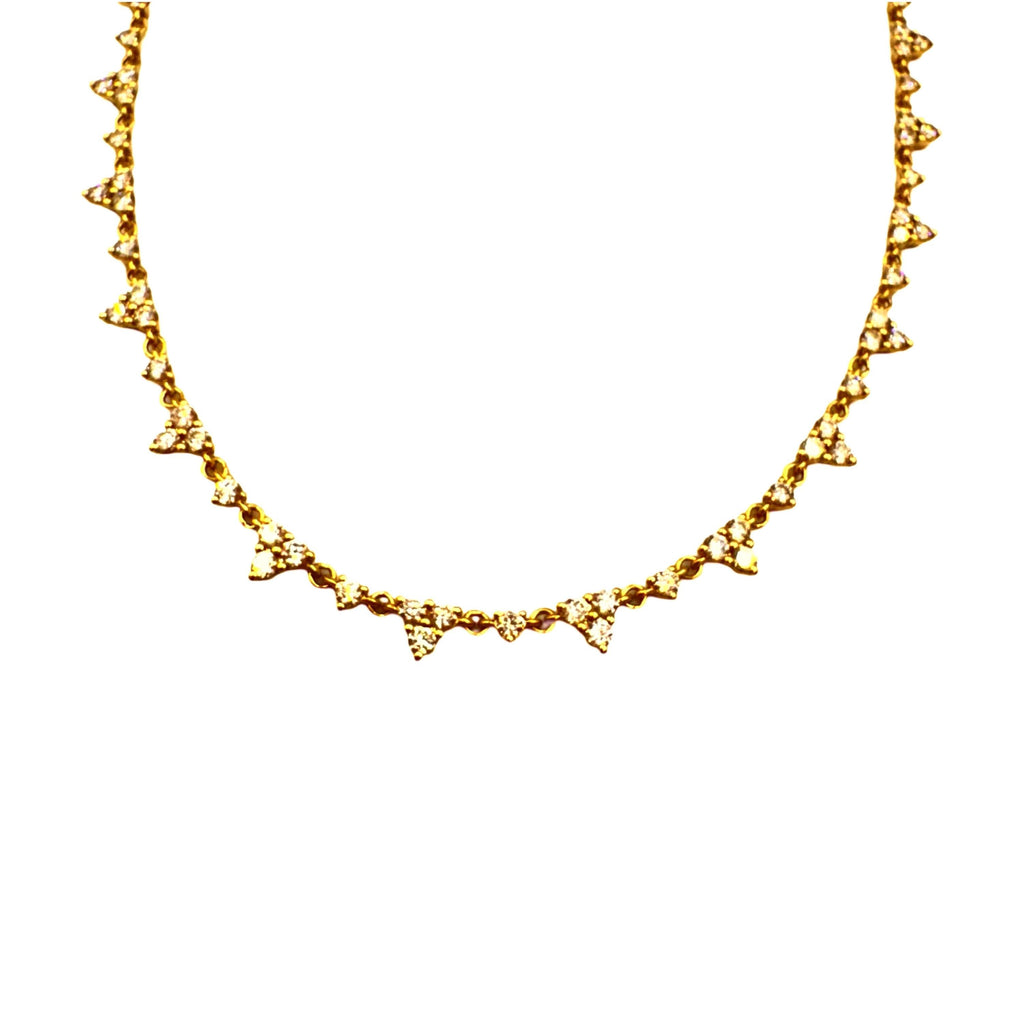 14K Gold Triple Diamond Cluster Tennis Necklace, 16” + 2” Extender, 4.06ct Diamond Choker