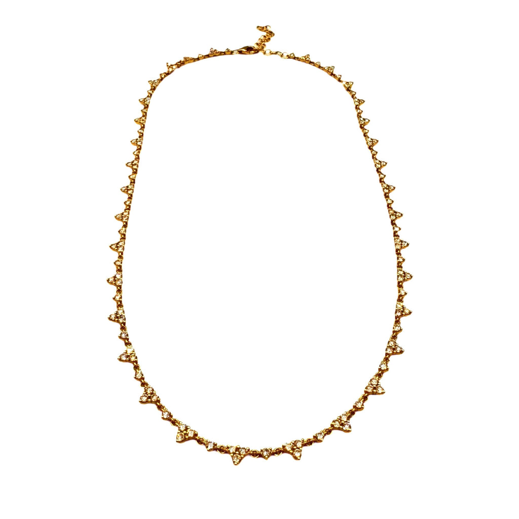 14K Gold Triple Diamond Cluster Tennis Necklace, 16” + 2” Extender, 4.06ct Diamond Choker