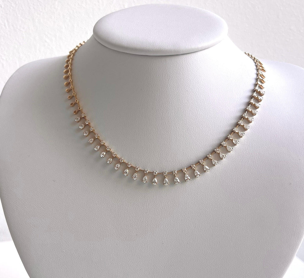 14K Gold Graduated Pear-Cut Diamond Drop Necklace – 2.56ct Statement Tennis Necklace