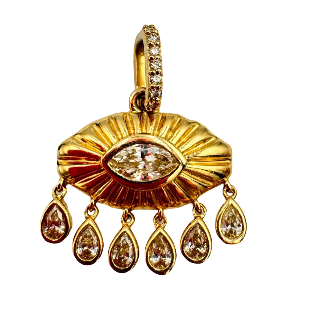 14k Gold Evil Eye Necklace with Marquis Diamond & Six Teardrop Diamonds