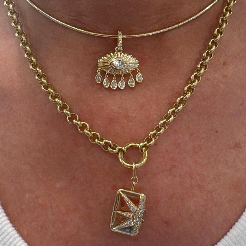 14k Gold Evil Eye Necklace with Marquis Diamond & Six Teardrop Diamonds