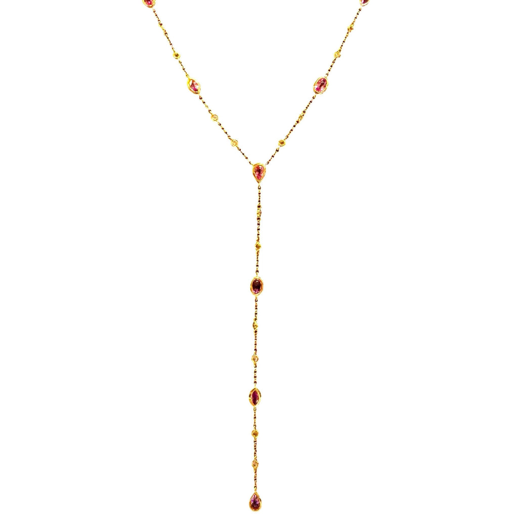 14k Gold Emerald and Diamond Lariat Necklace – Adjustable 18" Layering Necklace with 3" Drop