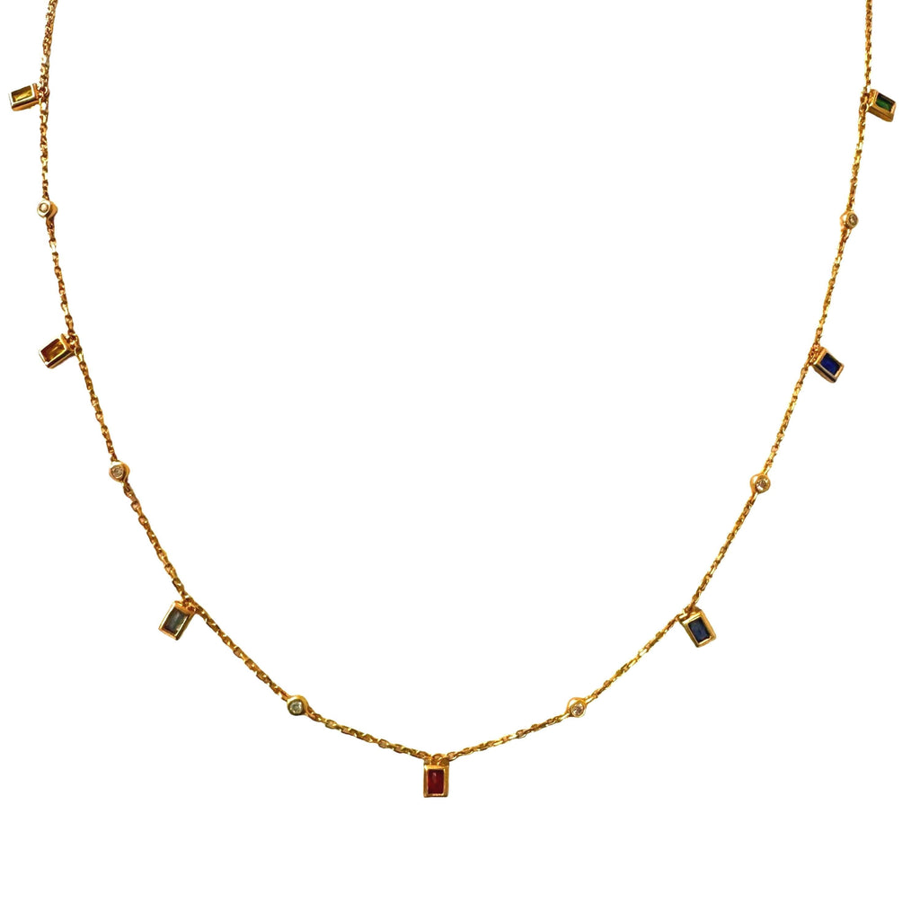 18K Gold Multicolor Gemstone & Diamond Station Necklace – The Palette Necklace