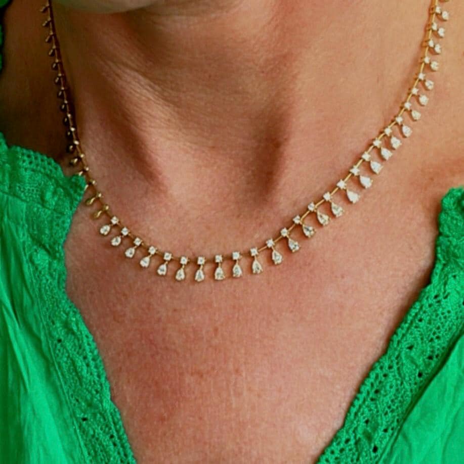 14K Gold Graduated Pear-Cut Diamond Drop Necklace – 2.56ct Statement Tennis Necklace
