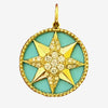 14K Gold Turquoise Enamel Star Pendant with Diamond Center
