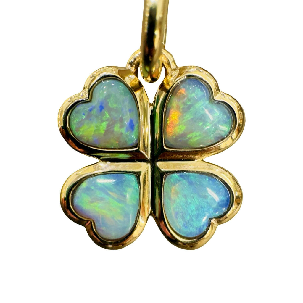 14K Gold Opal Heart Clover Pendant