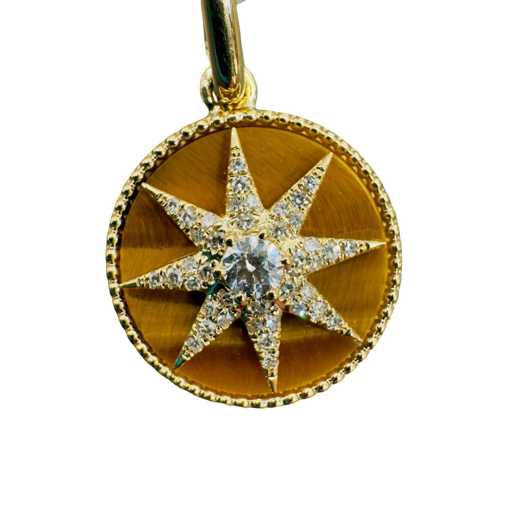 Tiger”s Eye Compass Pendant With Diamond Starburst