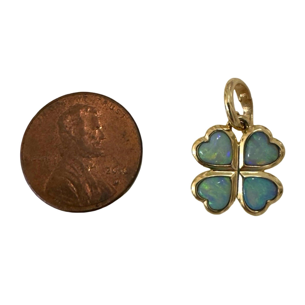 14K Gold Opal Heart Clover Pendant