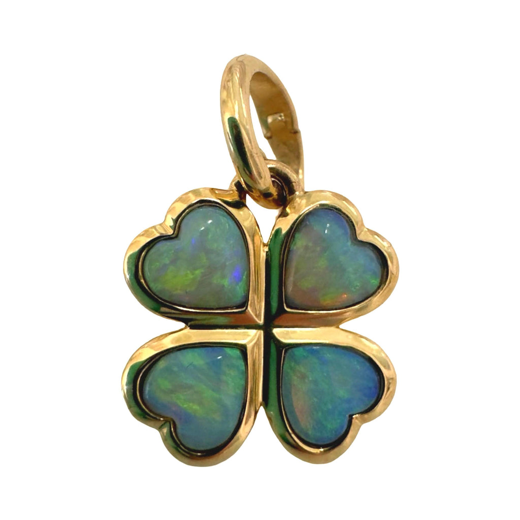 14K Gold Opal Heart Clover Pendant