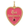 Vintage 18k French Toi Toujours Salmon Ruby Enamel Heart Charm