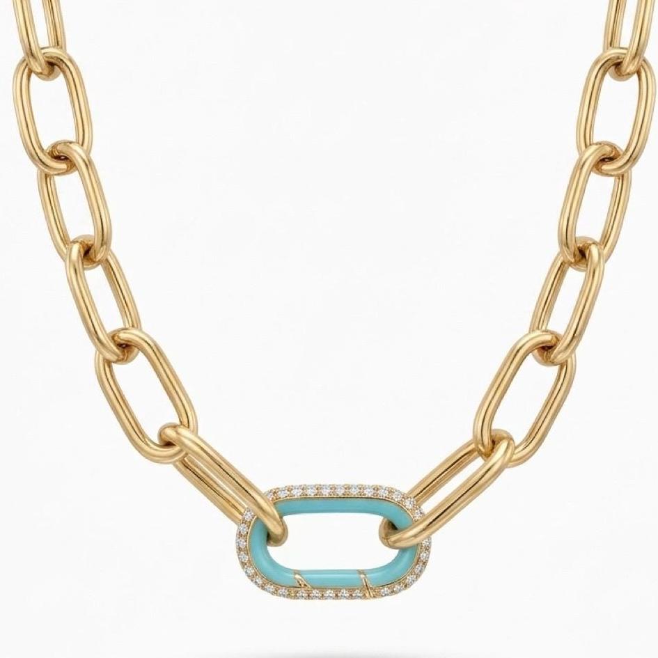 14k Gold Jumbo Paperclip Chain with Diamond Carbiner Claspe | Statement Link Necklace