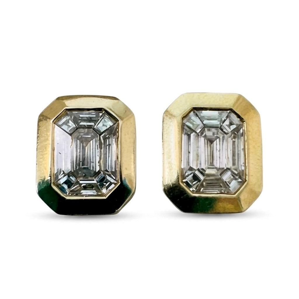 14K Gold Baguette Diamond Stud Earrings – Modern Minimalist Style