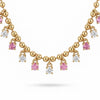 14K Gold Pink Sapphire & Diamond Ball Chain Fringe Necklace
