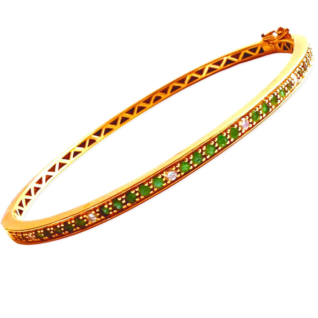 Emerald and Diamond Bangle Bracelet – 14K Gold
