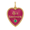 Vintage 18k French Enamel Heart Pendant | Emerald “Toi Toujours” Charm