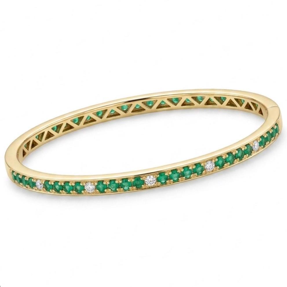 Emerald and Diamond Bangle Bracelet – 14K Gold
