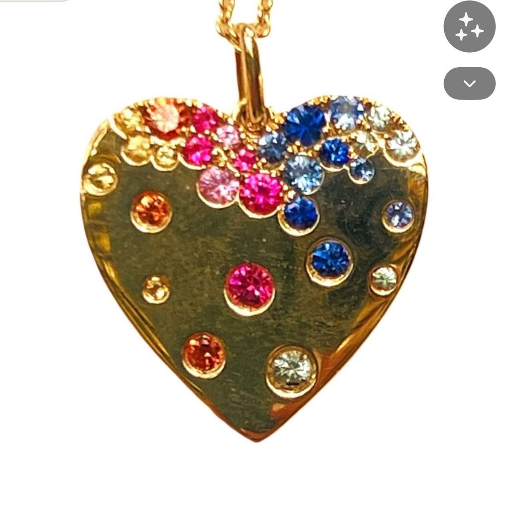 14k Multi Gemstone Heart Pendant Necklace