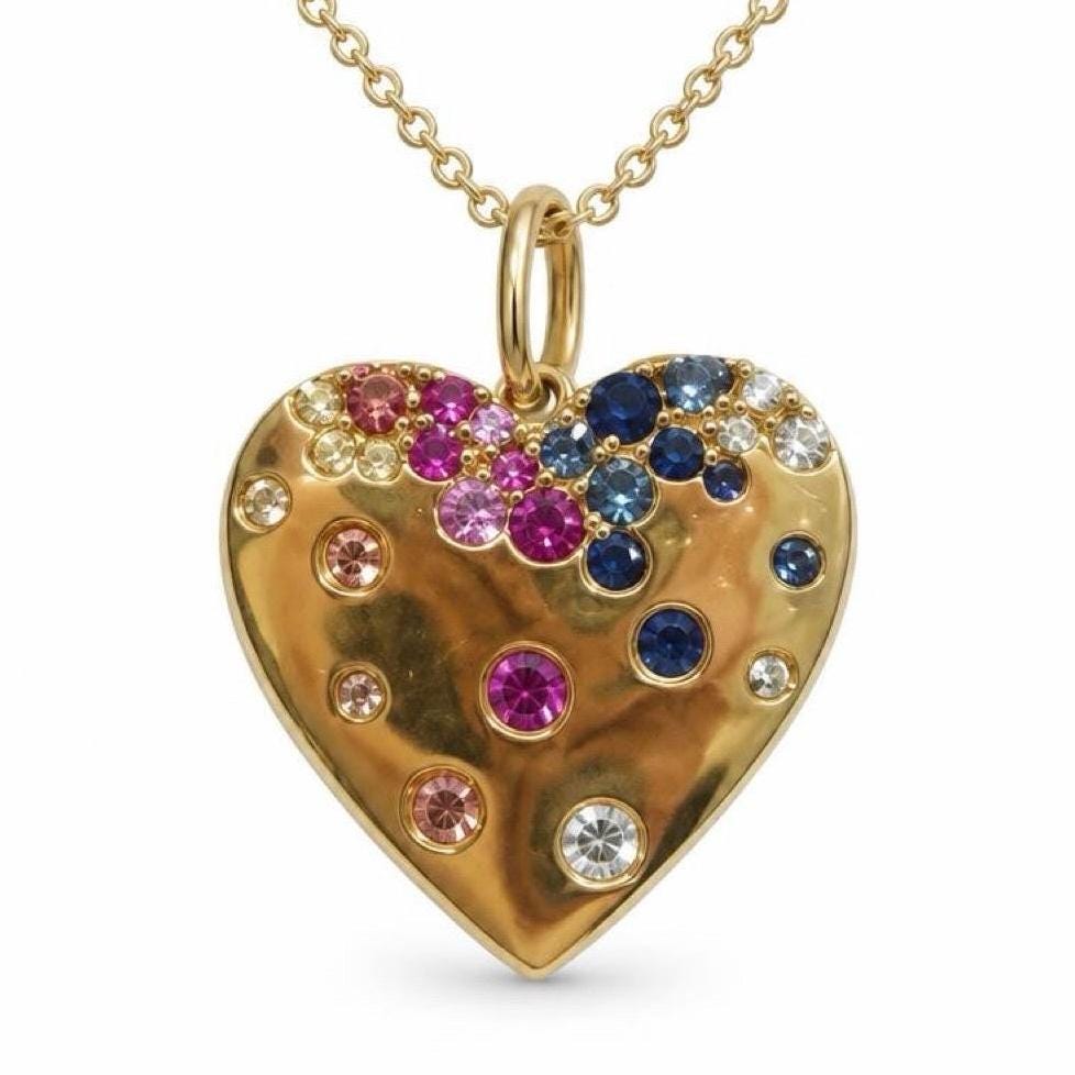14k Multi Gemstone Heart Pendant Necklace