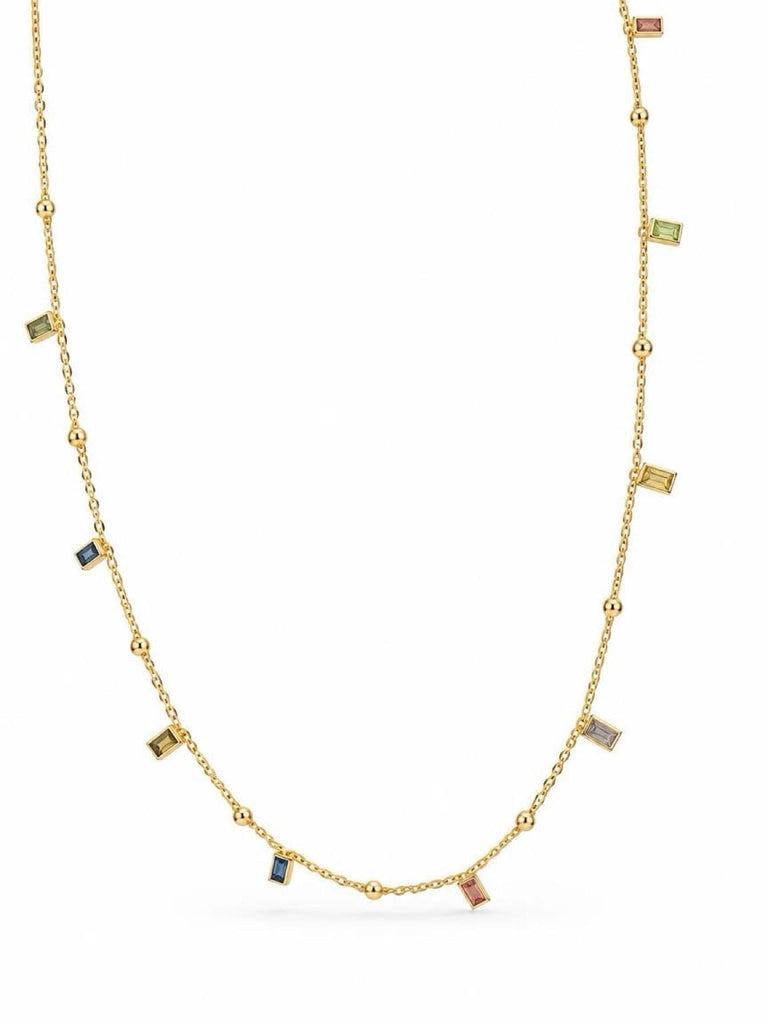 18K Gold Multicolor Gemstone & Diamond Station Necklace – The Palette Necklace