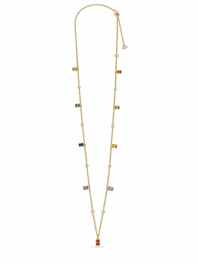 18K Gold Multicolor Gemstone & Diamond Station Necklace – The Palette Necklace