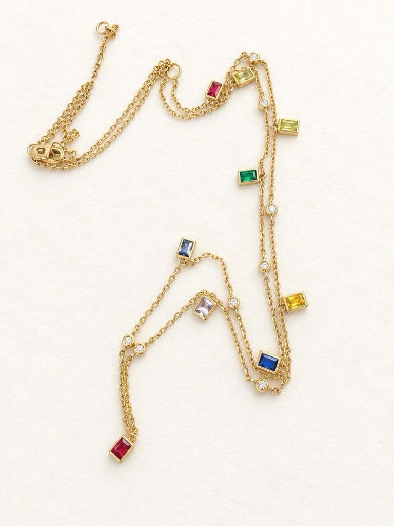 18K Gold Multicolor Gemstone & Diamond Station Necklace – The Palette Necklace
