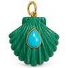 14K Gold Carved Scallop Shell Pendant with Turquoise – Malachite or White Quartz
