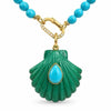 14K Gold Carved Scallop Shell Pendant with Turquoise – Malachite or White Quartz