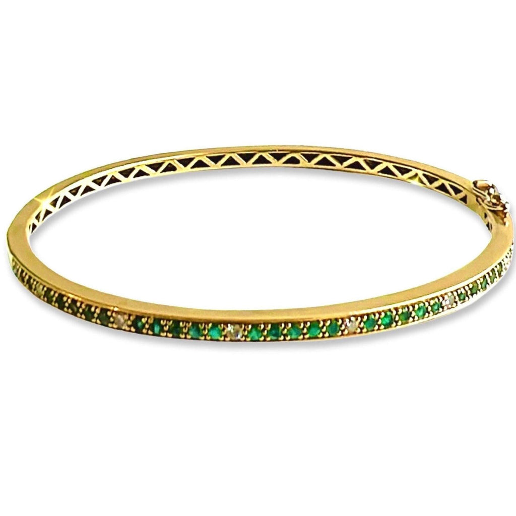 Emerald and Diamond Bangle Bracelet – 14K Gold