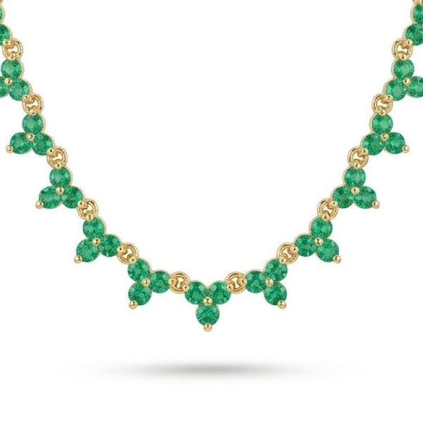14K Gold Emerald Triple Cluster Tennis Necklace – 2.81ct Emeralds
