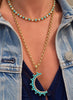 14K Yellow Gold Turquoise & Diamond Heart Tennis Necklace – 1.36ct Diamonds
