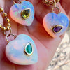 Carved Moonstone Heart with 14k Gold & Emerald Accent