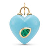 14K Gold Hand-Carved Turquoise Heart Pendant • Gemstone Heart Charm with Emerald Accent
