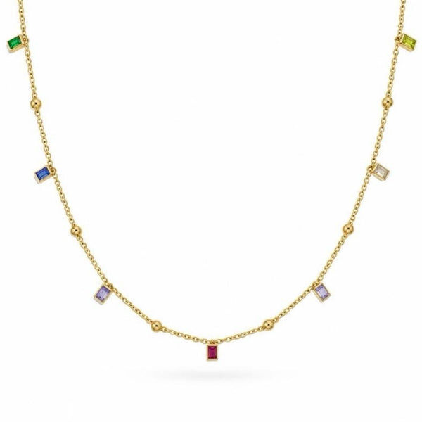 18K Gold Multicolor Gemstone & Diamond Station Necklace – The Palette Necklace