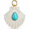 14K Gold Carved Scallop Shell Pendant with Turquoise – Malachite or White Quartz
