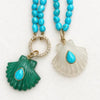 14K Gold Carved Scallop Shell Pendant with Turquoise – Malachite or White Quartz
