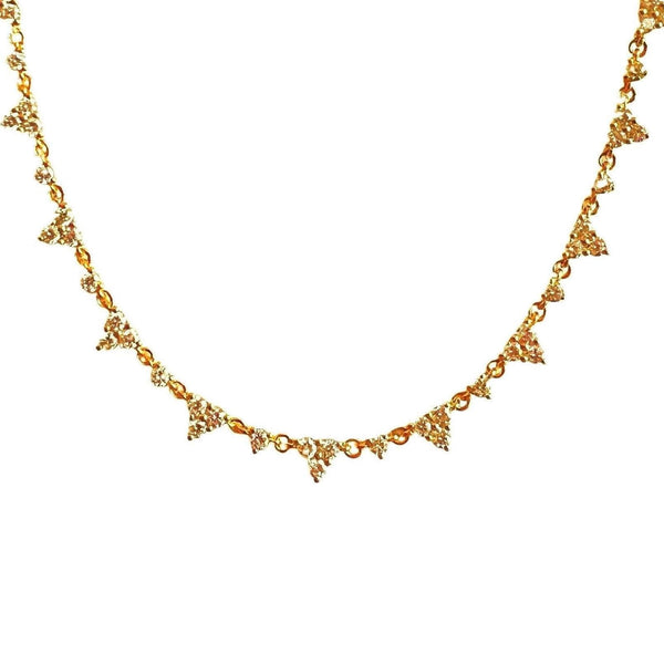 14K Gold Triple Diamond Cluster Tennis Necklace, 16” + 2” Extender, 4.06ct Diamond Choker