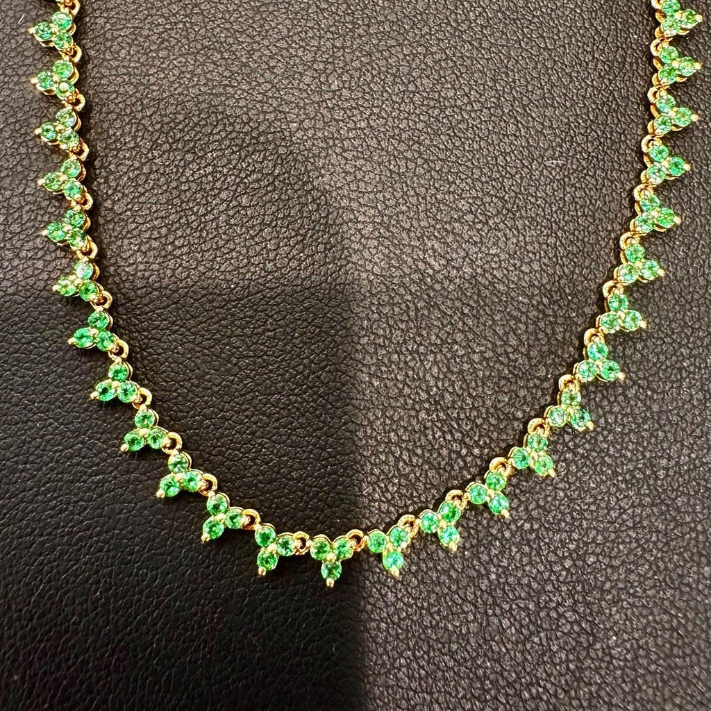 14K Gold Emerald Triple Cluster Tennis Necklace – 2.81ct Emeralds